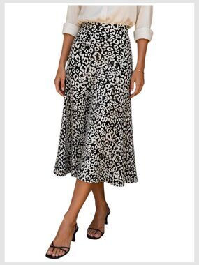 Lovers + Friends Leopard Print Midi Skirt Black Cream A-Line XS